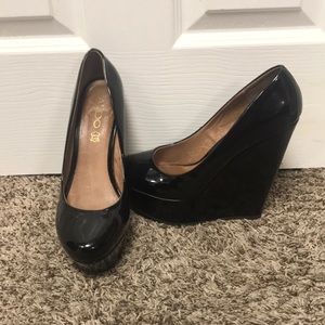 Black Patent Leather Wedges